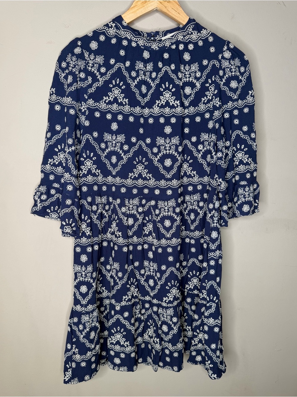Penelope Rose Navy Blue Embroidered Boho Dress Medium 3/4 Sleeve‎ Garden Wedding